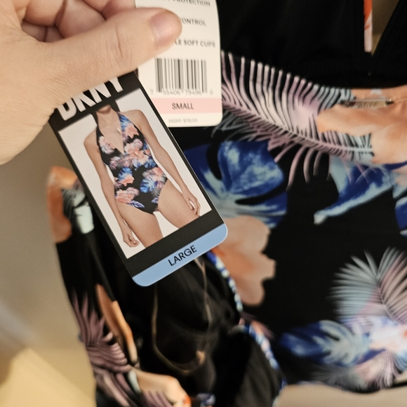 DKNY Small or Large Pastel Pink and Black Floral Haltered One Piece - Picture 7 of 7